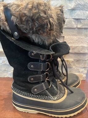 Sorel Black and Brown Fur-Trim Winter Boots